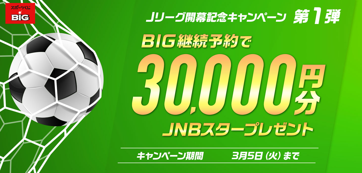 Bigを買って30 000円分当たる Jリーグ開幕記念キャンペーン第1弾 ジャパンネット銀行