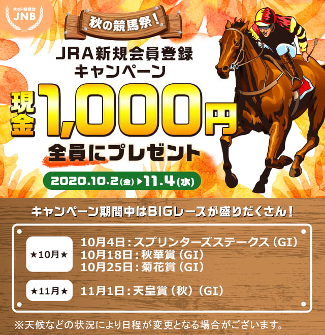 秋の競馬祭 Jra新規会員登録キャンペーン ジャパンネット銀行