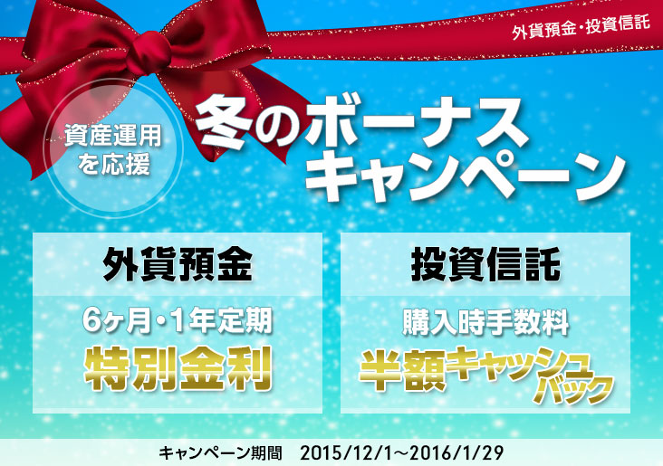 資産運用を応援 外貨預金 投資信託 冬のボーナスキャンペーン を実施 ジャパンネット銀行